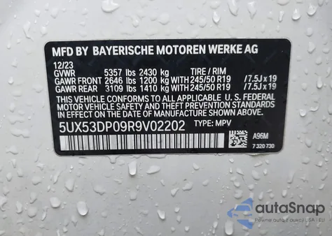 2024 BMW X3 xDrive30I z USA, uszkodzony, nr VIN 5UX53DP09R9V02202